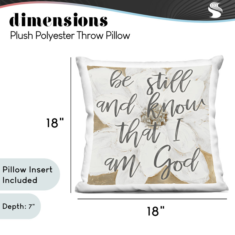 Coussin décoratif imprimé de fleurs «Know That I Am God», conception par Lanie Loreth, 18 x 7 x 18, Motif floraux gris