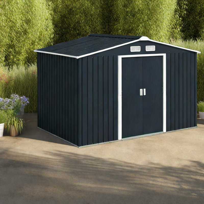 Remise de rangement en acier durable, conception moderne pour l'organisation extérieure