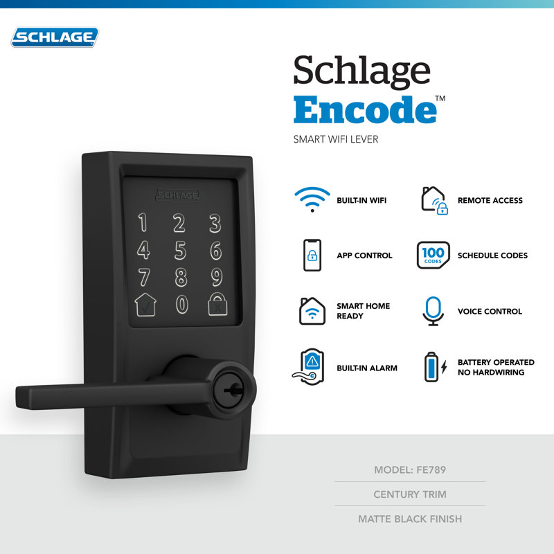 Encode Smart Wifi Lever With Latitude Lever And Century Trim, Matte Black