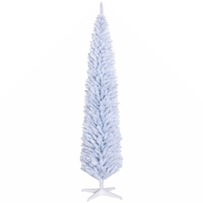 8' Artificial Pencil Christmas Tree, Slim Xmas Tree With 618 Realistic Branch Tips And Plastic Stand, White