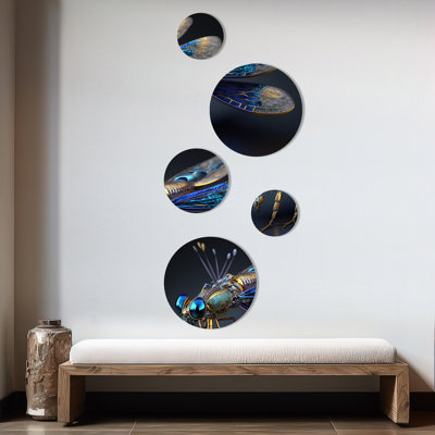 Cybernetic Dragonfly In Blue and Gold I - Animals Dragonfly Metal Wall Décor