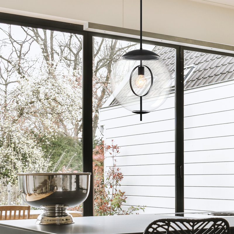 Luminaire suspendu sphère noir mat à 1 lumière Yaraliz