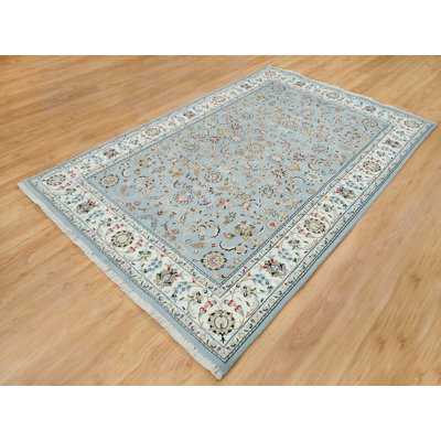 6'0" x 9'2" New Hand Knotted Blue Wool Rectangle Oriental Rug