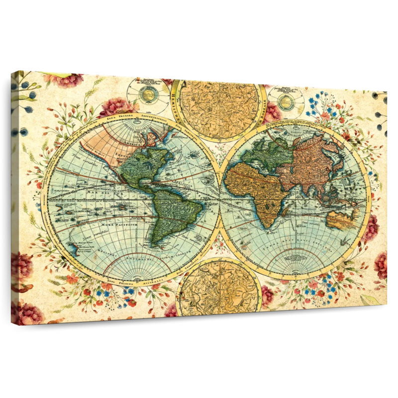 Hémisphères du monde rétro, H 32 po x l 48 po