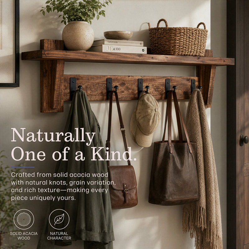 Durango 60"L Industrial Wood Coat Hook Entryway Shelf