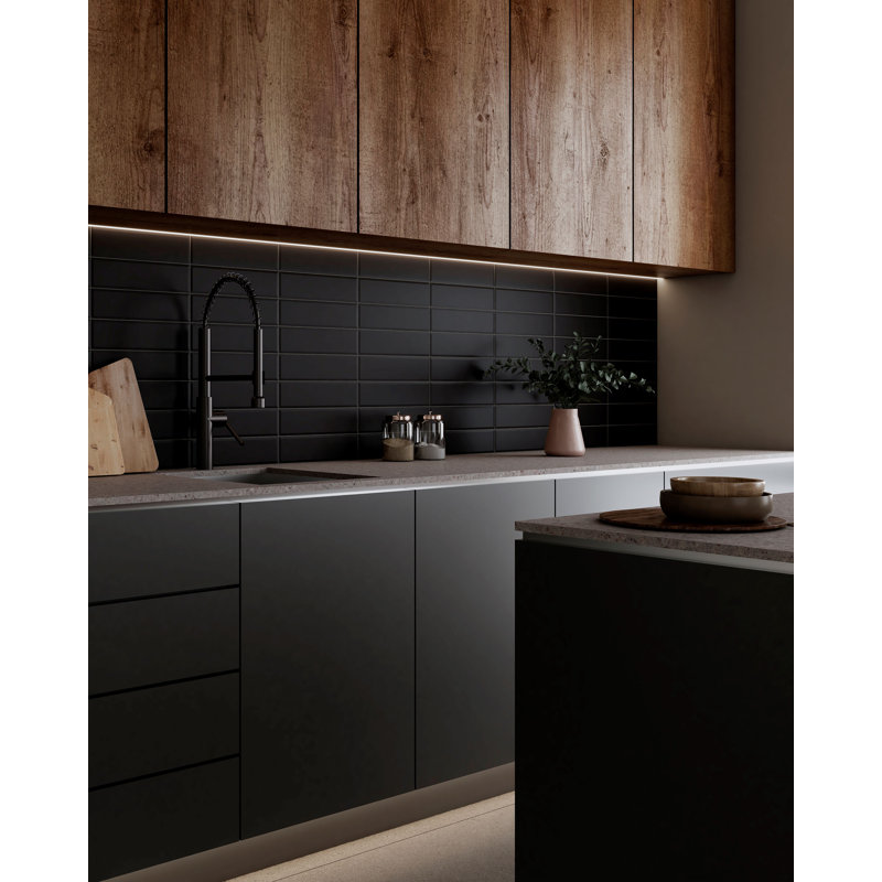 Facet 3in.x12in. Ceramic Subway Wall Tile, Black Matte
