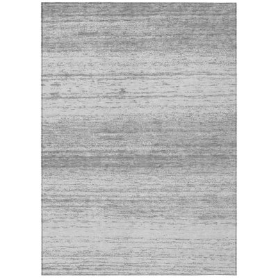 8' X 10' Gray And Silver Striped Washable Indoor Outdoor Area Rug