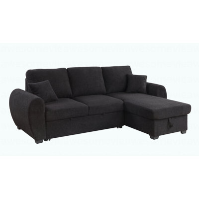 Canapé-lit modulaire réversible en molleton noir moderne de 95 po avec méridienne