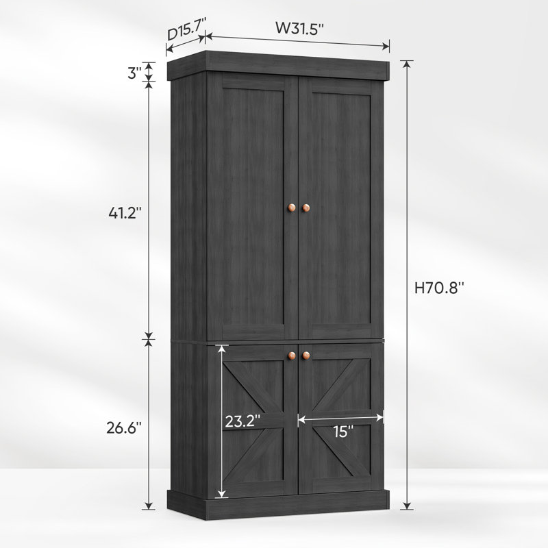 Rangement de 71 po pour garde-manger en bois avec tablettes réglables