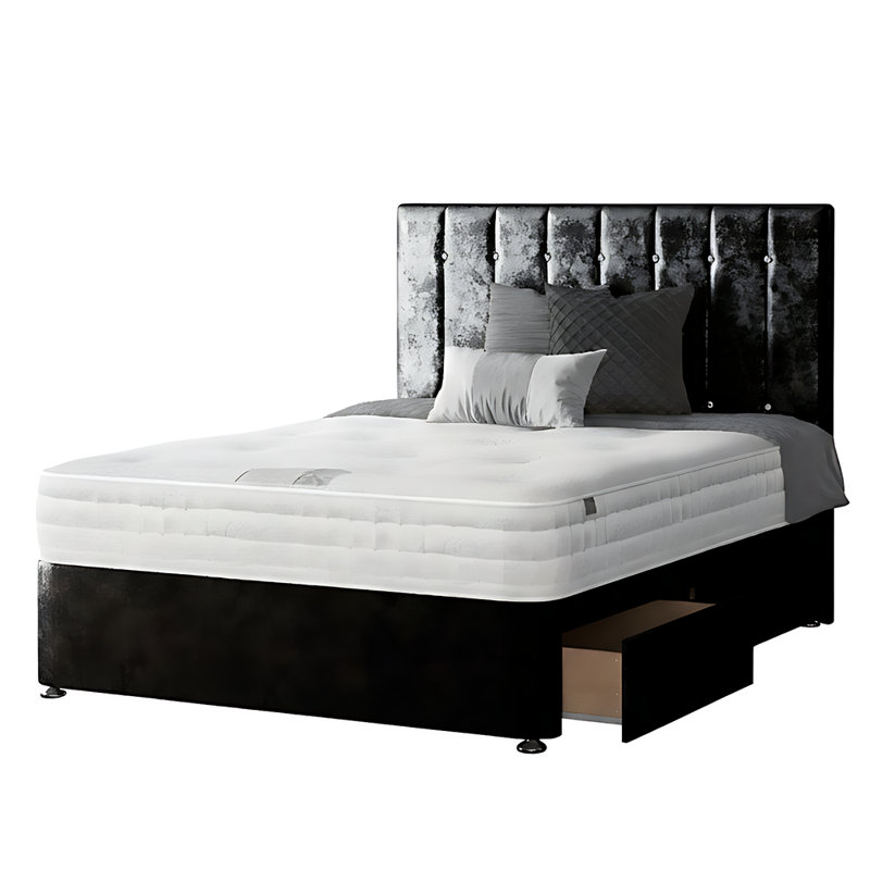 New Fairfield Upholstered Divan Bed, Single (3'), Black, 2 Right Drawers