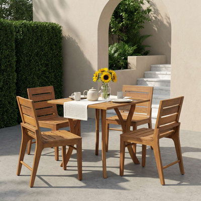 5 Piece Outdoor Acacia Wood Dining Set, 31.5" Square Table with 4 Slatted Back Patio Chairs, Weather Resistant Solid Wood Furniture for Garden, Backyard, Balcony