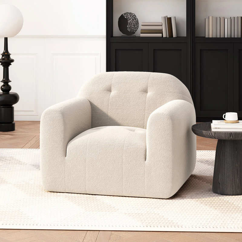 Fauteuil club moderne, Tissu crème