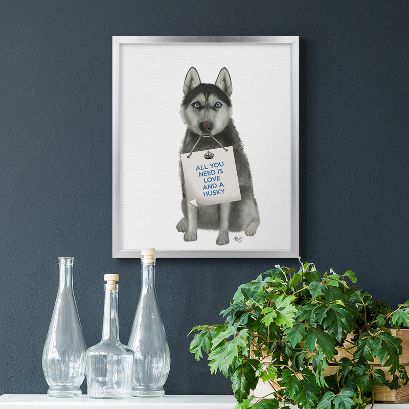«Love and Husky», toile encadrée de qualité supérieure - prête à être accrochée, Argent, H 20 po x l 16 po