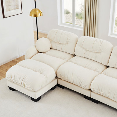 2-Seater Sofa with Curved Armrests and Two Round Throw Pillows