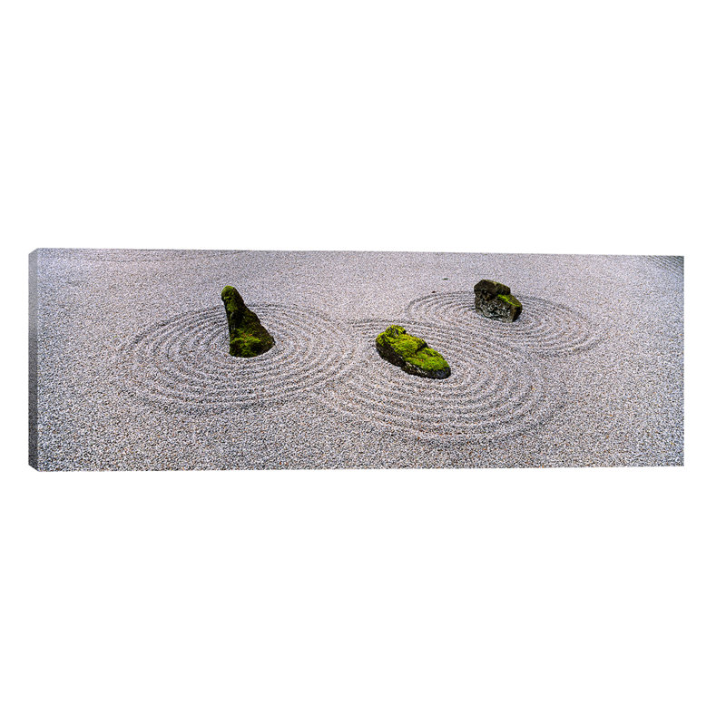 High Angle View Of Moss On Three Stones In A Zen Garden, Washington Park, Portland, Oregon, Usa by Panoramic Images - No Frame Panoramic Print on Canvas