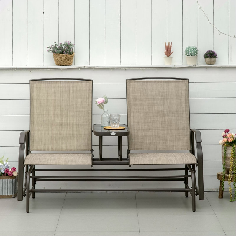 Banc oscillant avec table centrale Outsunny, Brun