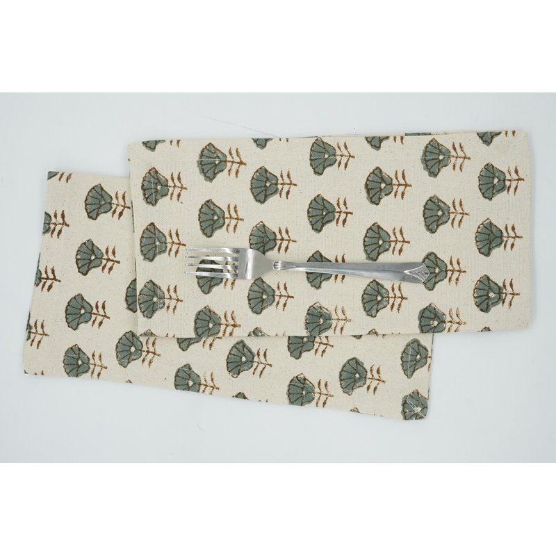 Fabdivine 18X18 Inch Premium Napkin for Every Occasion Floral Block Print Design - Kohinoor Gray Set of 10