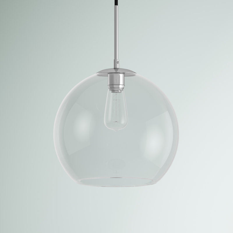 Luminaire suspendu sphérique simple à 1 lumière Snead, Chrome, Transparent, H 72 po x l 11,8 po x P 11,8 po