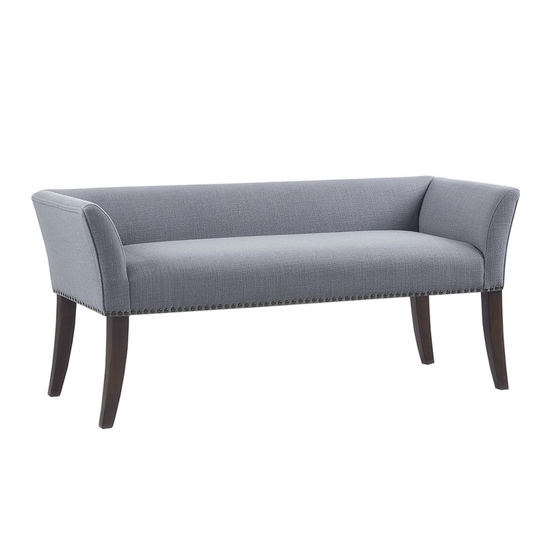 Slate Blue Upholstered Bench with Espresso Wood Legs