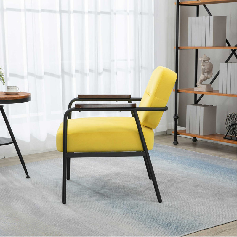 Yellow Velvet and Black Metal Accent Chair