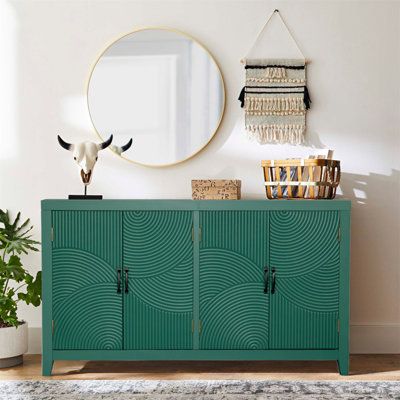 Armoire décorative verte 59 po avec 4 portes, armoire de garde-manger moderne Mid-Century, armoire en bois, armoire média, console, armoire d'entrée, salon, chambre à coucher, salle à manger