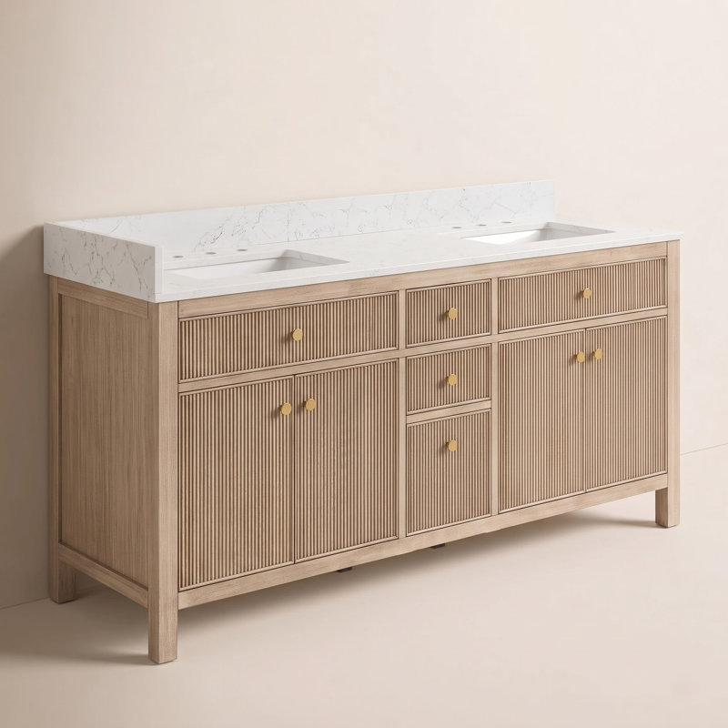 Meuble-lavabo double 60 po avec miroir Lala, Chêne naturel