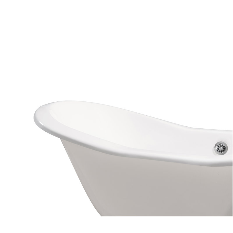 72" Streamline Freestanding Soaking Cast Iron Bathtub With Bamboo Tray, Polished Chrome