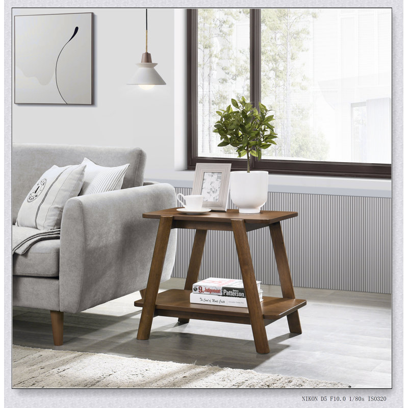 Table de bout moderne Mid-Century avec tablette - bois, design unique, rangement