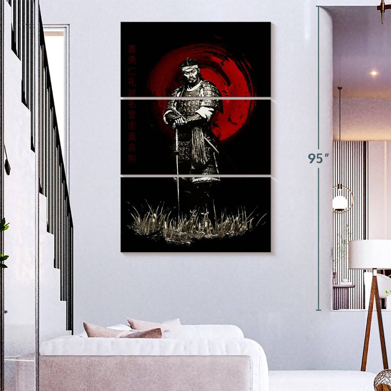 Samurai Sepia Standing Posing Warrior, 57" H x 36" W