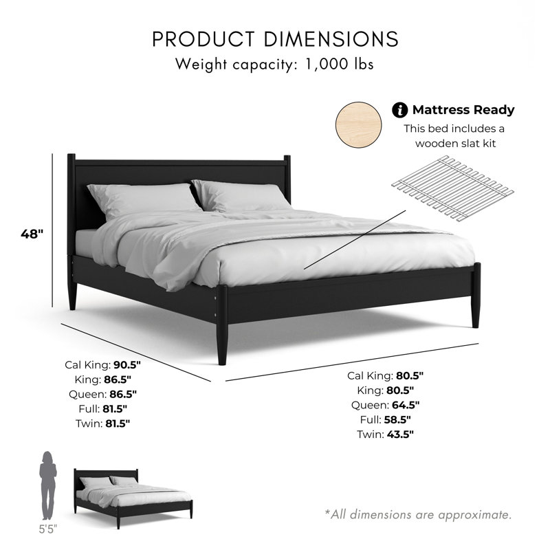 Stalter Solid Wood Platform Bed, Black, Twin