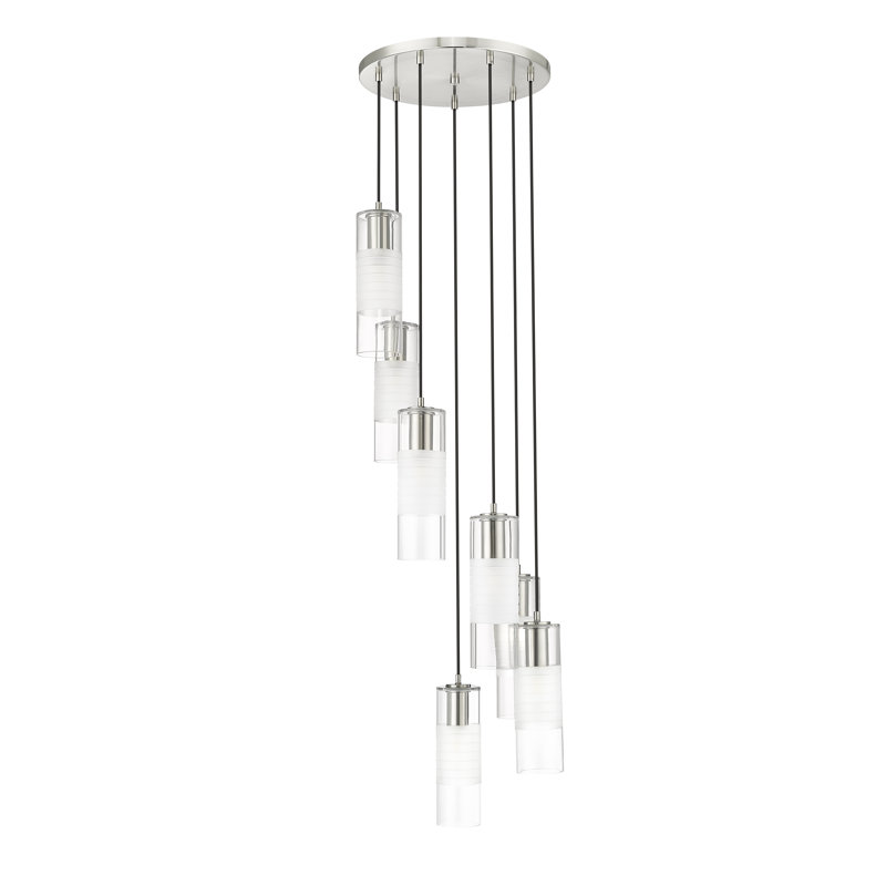 Lustre à niveaux gradués en acier à 7 lumières Preisler, Nickel brossé