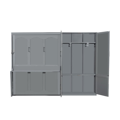 Queen Bed Wall Gray With Closet Space Feature Hydraulic Lift And Storage Solution For Bedding Items Size Side Multi-Purpose Room