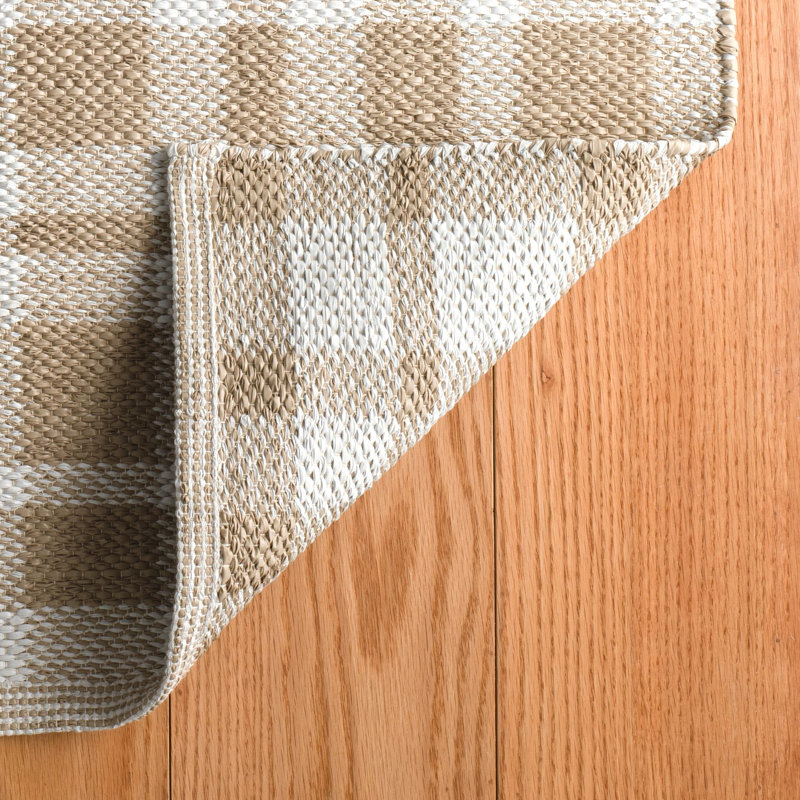 Tattersall Khaki Handwoven Indoor/Outdoor Rug, Rectangle 9'6" x 13'6"