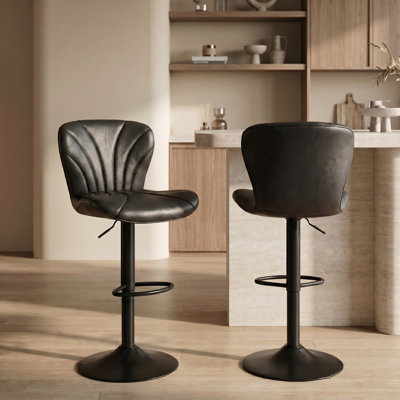  Tabourets de bar pivotants réglables, chaises de comptoir modernes en cuir synthétique avec dossier et repose-pieds pour îlot de cuisine