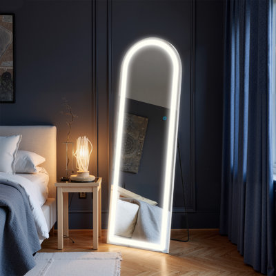 Wrought Studio™ Arched Mirror Full Length With LED Lights,  Full Body Wall Mirror, Lighted Floor Standing Mirror, Hanging Or Leaning W/Dimming 3 Color Lighting, Arch