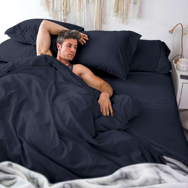 Modern & Contemporary Cotton Percale Duvet Cover, Queen Duvet Cover + 2 Standard Shams, Dark Navy