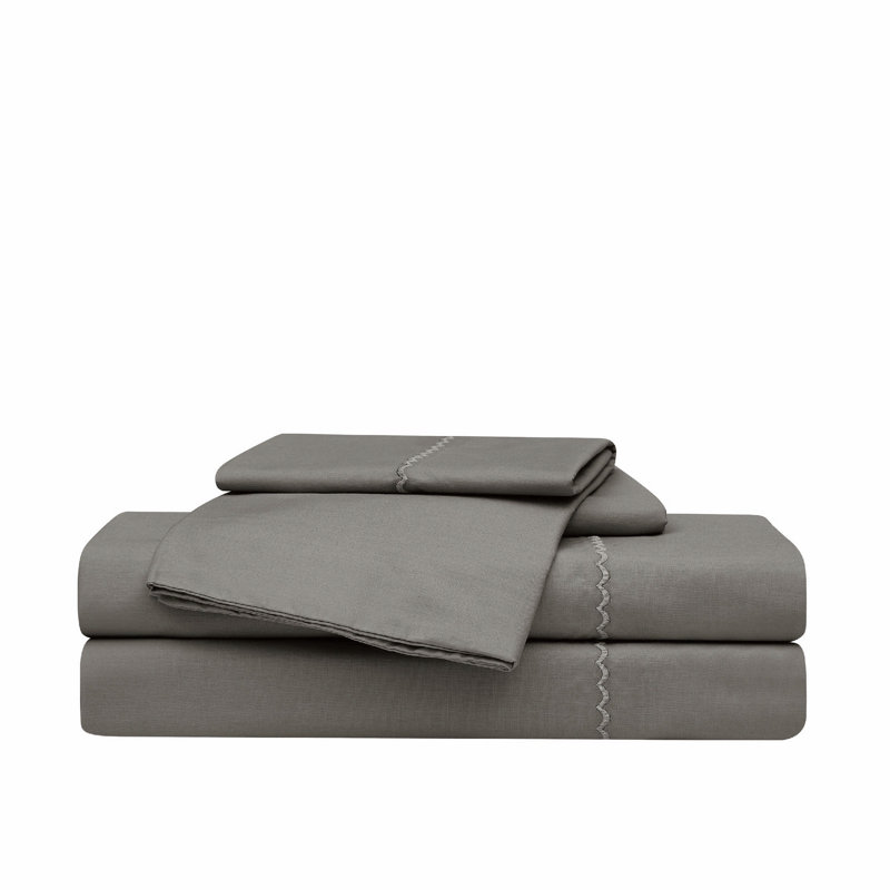 Oceanfront Resort Solid Percale Sheet Set, Split King Sheet Set with 2 Fitted Sheets, Gray