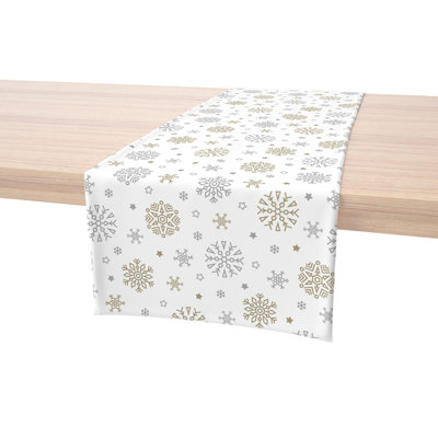 Efrian  Table Runner, 100% Cotton, Gold And Silver Snowflakes