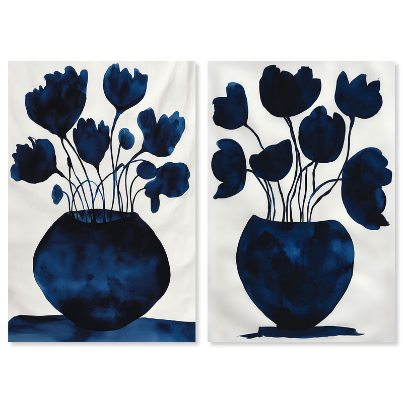 Ensemble de décorations murales à motif floral sur toile, collection Deep Indigo, par Art Remedy, 30 x 45, 45"H x 30"W