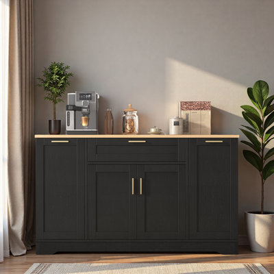 Multi-Functional Storage Sideboard, Extendable Dining Table, Adjustable Shelves, 3-Tier Pull-Out Rack, Kitchen Island Storage For Kitchen, Dining Room