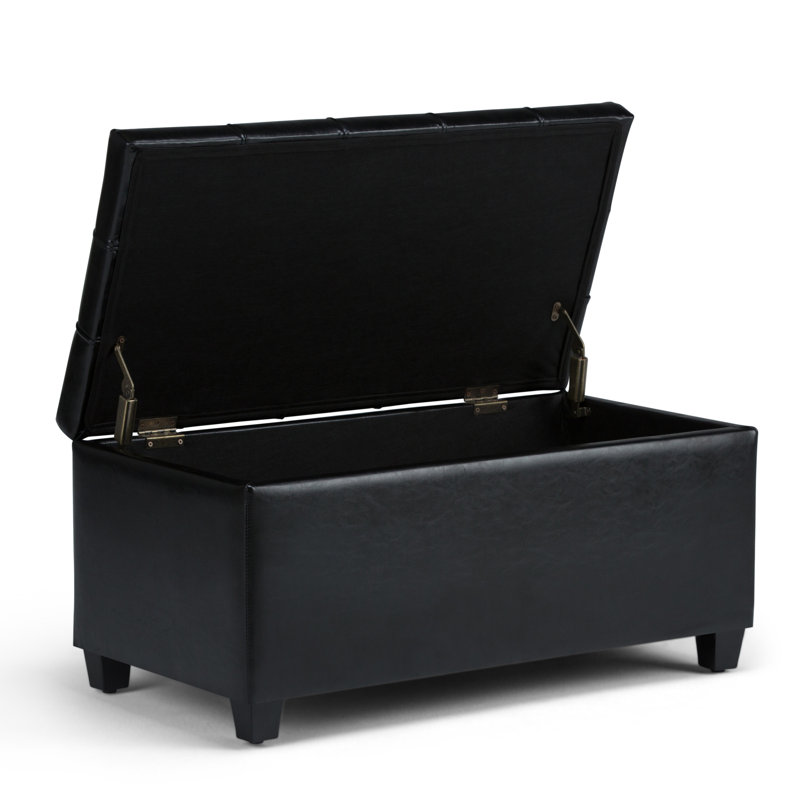 Sienna 33"W Upholstered Vegan Leather Transitional Rectangular Storage Ottoman Bench with Tufted Styling