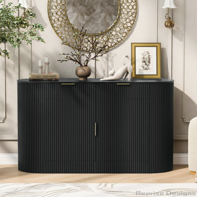 U_STYLE 55.1" Modern Storage Cabinet – 2 Doors & 2 Drawers, Stripe MDF Sideboard with Aluminum Handles, Curved Side Door & 3-Tier Shelves, Buffet Cabinet for Living Room, Bedroom, Dining Room