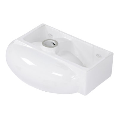 16.5x11 Inch White Ceramic Rectangle Wall Mount Bathroom Sink with Single Faucet Hole