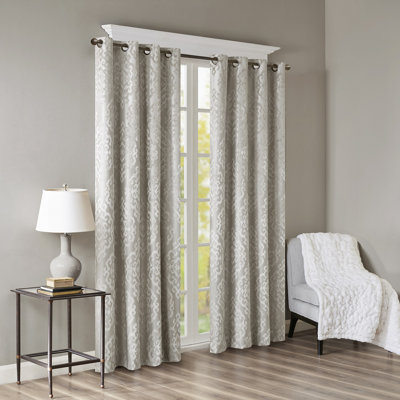 Knitted Jacquard Damask Total Blackout Grommet Top Curtain Panel(Only 1 Pc Panel)