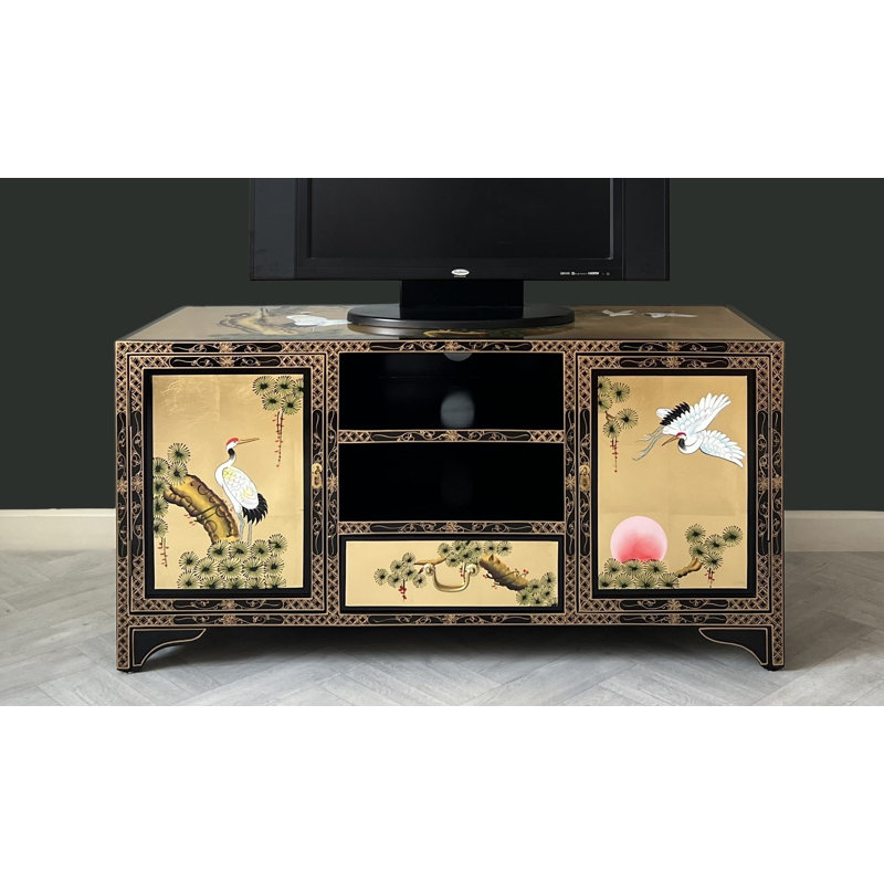 Delaryd Gold Leaf Hand Painted TV Cabinet Media Stand for TVs up to 55"