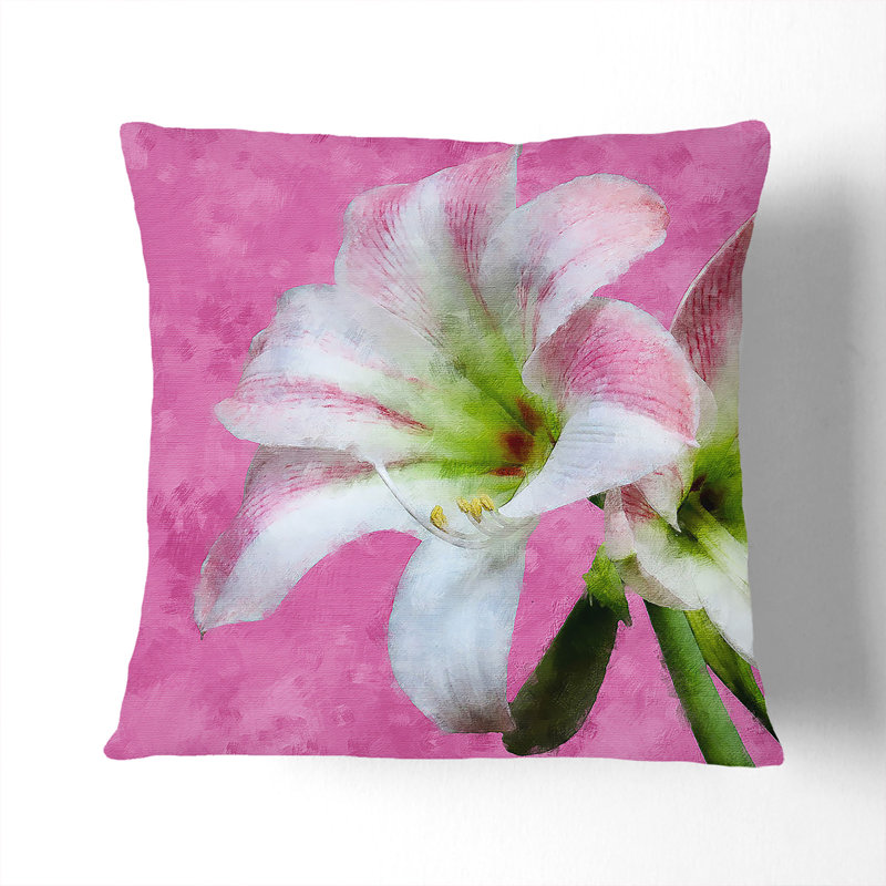 Amaryllis Flower Painting Cushion with Filling, 55cm H x 55cm W x 20cm D
