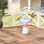 Bain d'oiseaux de jardin, céramique, finition ombrée rose, design rayé élégant et fonctionnel pour patio, chaleur givrée