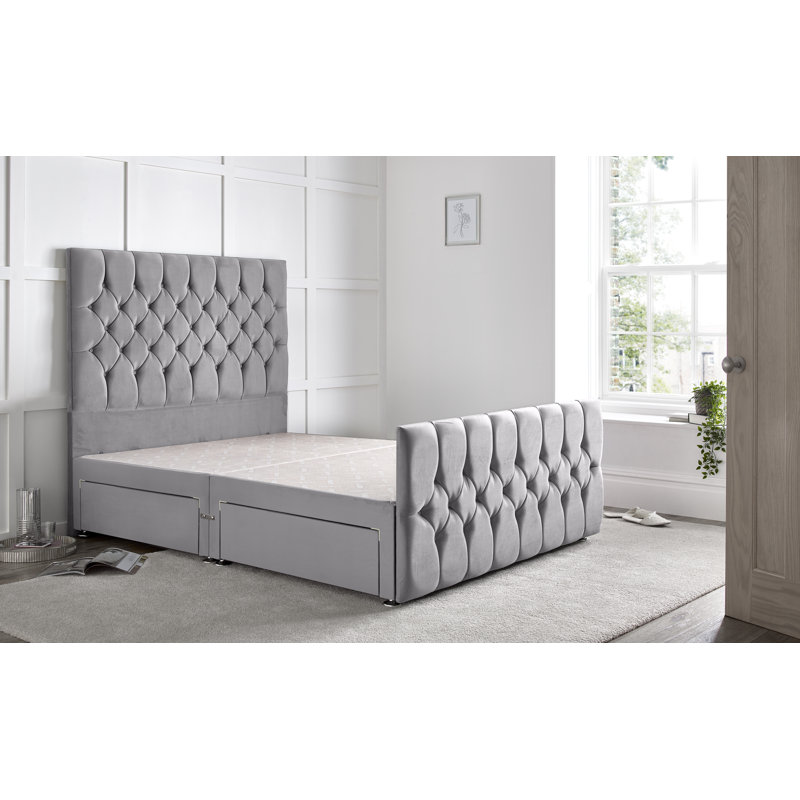 Fleisher Divan Bed with 54" Floorstanding Headboard, Charcoal, Super King (6'), 2 Foot-end Drawers