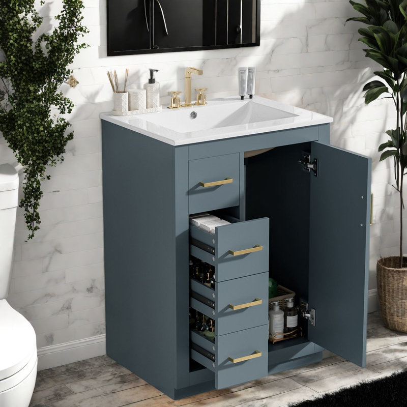 Meuble-lavabo bleu (doit inclure le meuble-lavabo et le lavabo) 24 po Modern