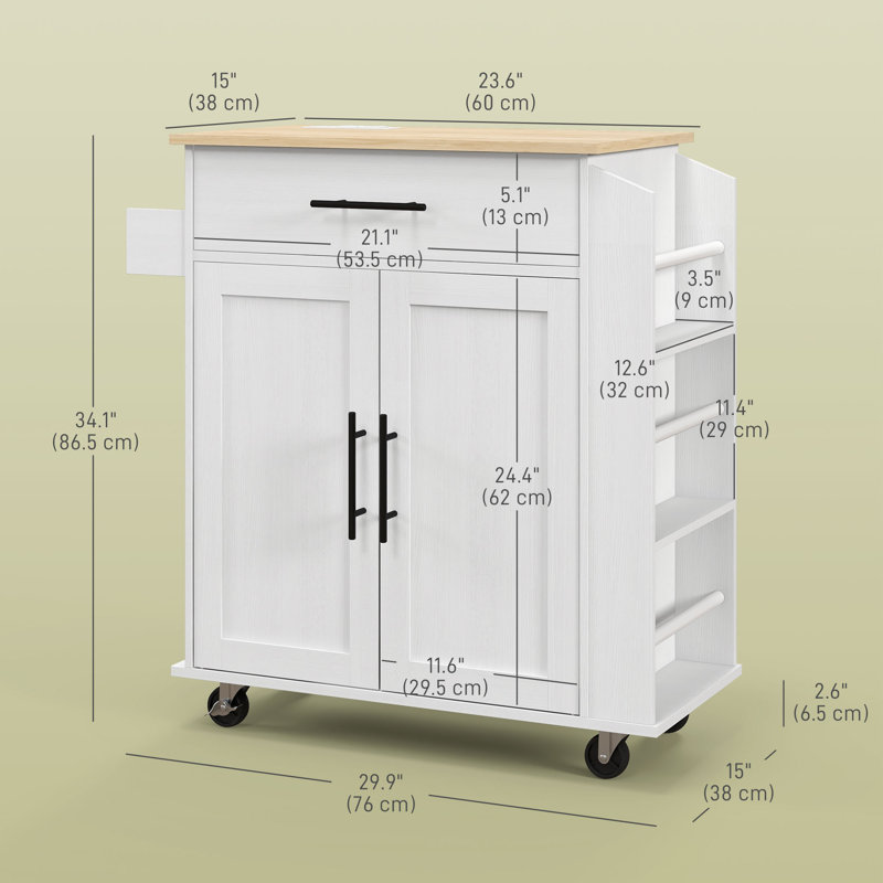 Sicilee Kitchen Cart with Manufactured Wood Top, White